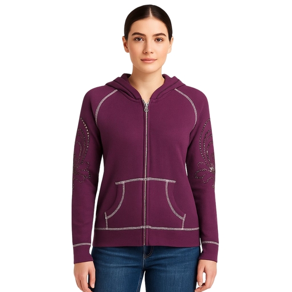ARIAT Hoodie Sweatshirt Womens Large Purple Rhinestone Embellished Bling Y2K - Picture 1 of 11